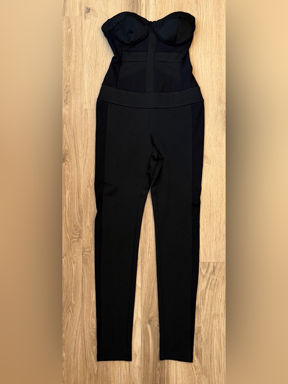 bebe Black Strapless Jumpsuit Leggings